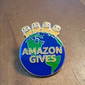 Amazon Enamel Pin - Blue, Green & Yellow Globe Design